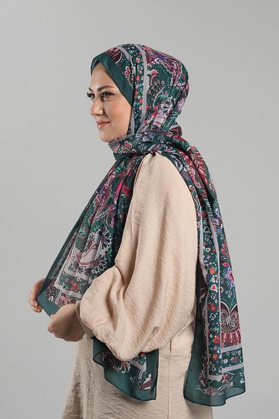 Giverny Ethnic σμαραγδένιο βαμβακερό σάλι - κομμένες ίνες, ψηφιακή εκτύπωση, 202114 _37