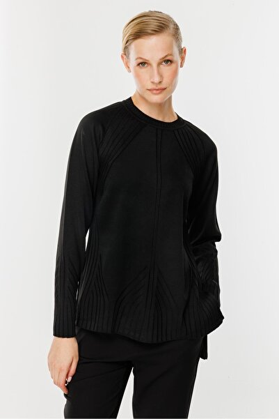 accort Kendinden Desenli Triko Kazak-SİYAH