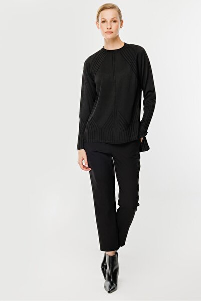 accort Kendinden Desenli Triko Kazak-SİYAH