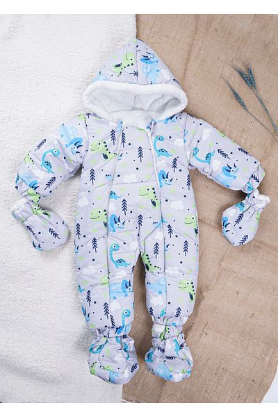 Baby Minty Dinozor Printed Baby Astronaut Jumpsuit