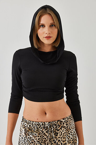 Bianco Lucci Women's Hooded Candy Fabric Crop Blouse 60351281