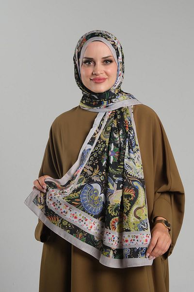 Giverny Ethnic μπεζ μοτίβο βαμβακερό σάλι - ψηφιακή εκτύπωση, κομμένες ίνες 202114 _12