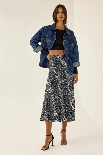Hiccup Fusta midi cu model leopard