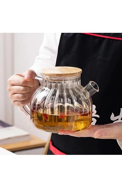 HOLNER 1000ml Bamboo Elegance with Strainer - Fish Back and Slice Model Glass Teapot Herbal Tea - Borosilicate