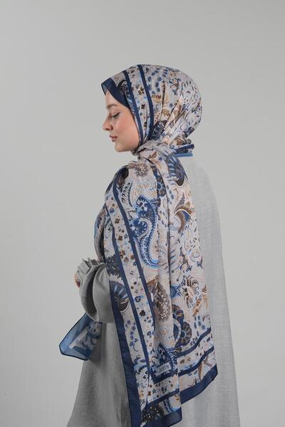 Giverny Ethnic Navy Blue Patterned Cotton Shawl - Cut Out Fiber, Digital Printed, 202114 _02