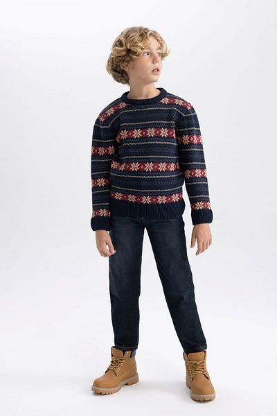 DeFacto Strickpullover für Jungen mit Neujahrsmotiv und Rundhalsausschnitt B2247a823cw