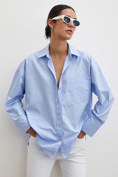 Never more Μπλε Oversize Πουκάμισο με μία τσέπη