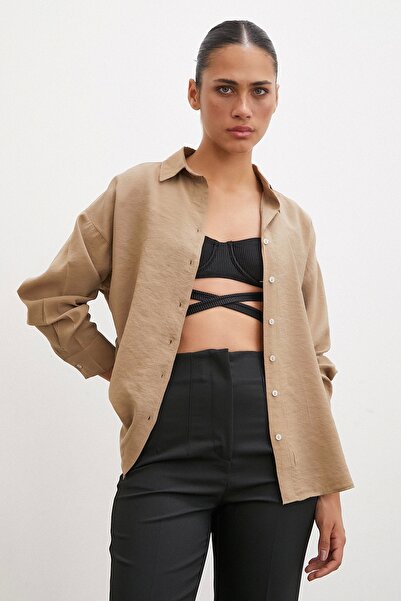 Never more Πουκάμισο Basic Modal Fabric Camel