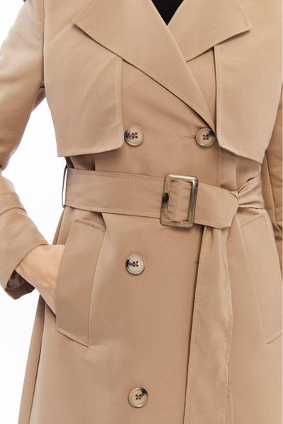Jamila Long Length Trench Coat with Buttons and Belt
