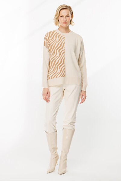 accort Zebra Kombin Desenli Triko Kazak-TAŞ