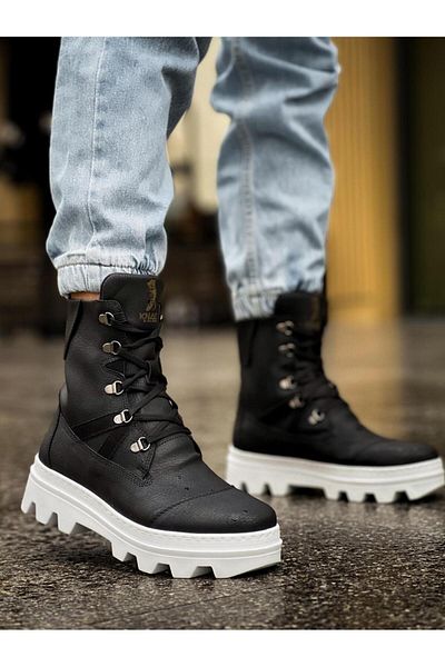 Shine Leather Αθλητικά Μπότες Knack Ανδρικά B14 Μαύρα (Λευκή Σόλα)