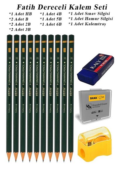 Artlantis Art Marker Fatih Graduated Pen Set Charcoal Set HB B 2B 3B 4B 5B 6B Set of 13 Exam Eraser and