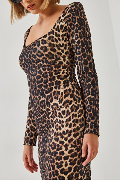 Bianco Lucci Kadın Yırtmaçlı Leopar Desenli Uzun Elbise 250-1 60261049