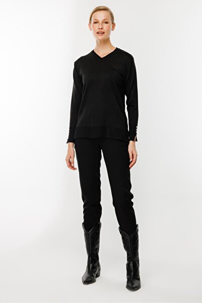 accort V Yaka Basic Triko Kazak-SİYAH