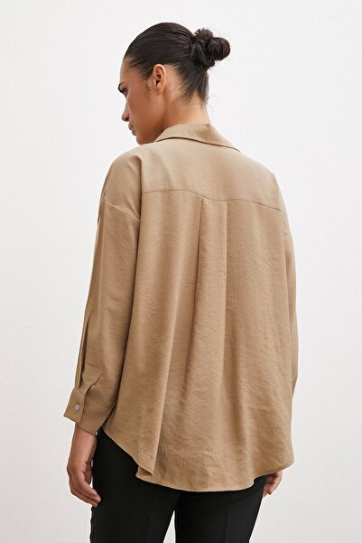 Never more Πουκάμισο Basic Modal Fabric Camel