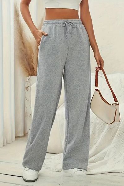 kallima Γκρι Palazzo Sweatpants με ψηλή μέση και φαρδύ πόδι - Λεπτό ράστερ εσωτερικά