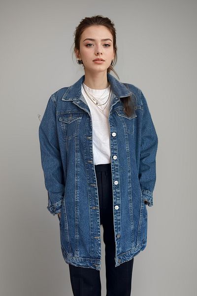 poupee Jachetă lungă de blugi cu imprimeu - oversize, jachetă de damă din blugi