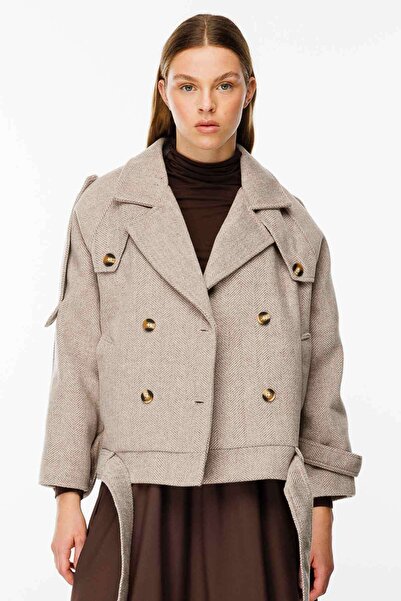 Hooopstore Κοντό παλτό Isabel σε καφέ χαραγμένο