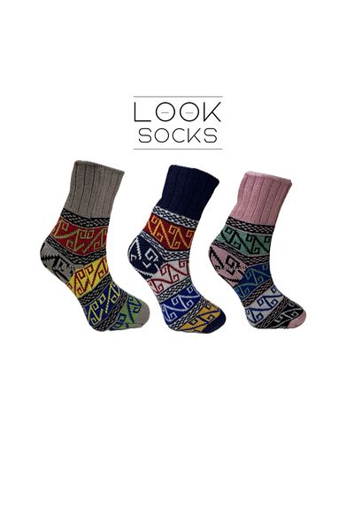 LOOKSOCKS Look Socks Unisex Πλεκτές στο χέρι Πολύχρωμες μάλλινες κάλτσες με μοτίβο 3 τεμαχίων