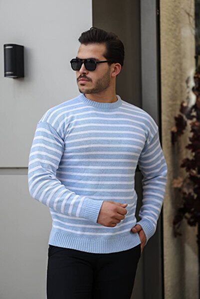 ROBERTO BORNOVA Yatay Çizgili Bisiklet Yaka Triko Kazak