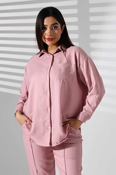 MCZ GİYİM Pink Color Half Oversize Women's Pants - Shirt Bottom Top Set