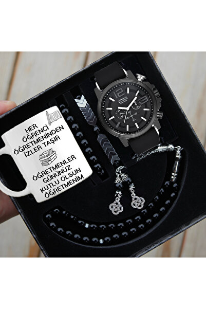 wesscollection Erkek Kol Saati Öğretmene Özel Baskılı Bardak Tesbih ve Bilekl...