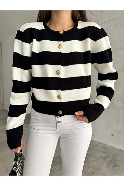 charm butik Cardigan crop pentru damă cu gât în ​​dungi