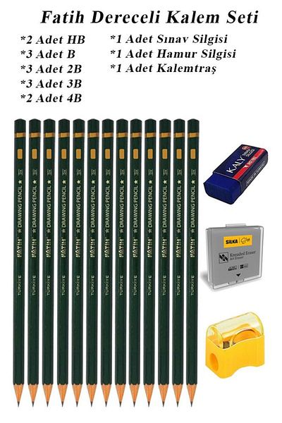 Artlantis Art Marker Fatih Graduated Pen Set Charcoal Set HB B 2B 3B 4B 5B 6B Set of 16 Exam Eraser and