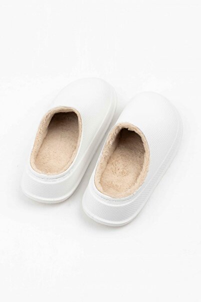 Beyond Unisex White Fur Inner Lining and 4 cm Heeled Faylon Sole Wander House Slippers