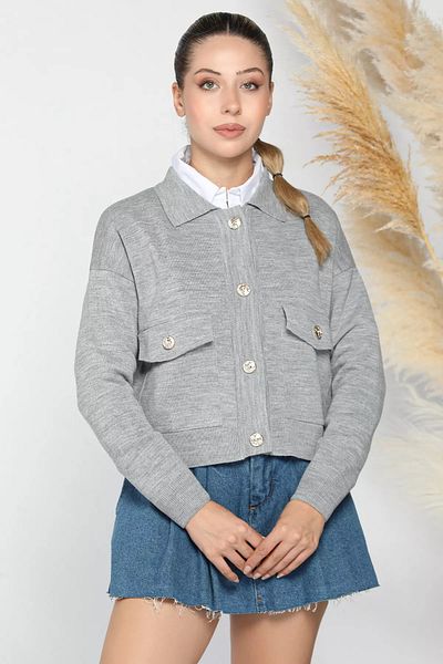 GÜLSELİ Gray Women's Knitwear Jacket Cardigan