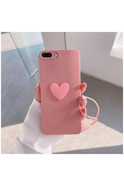 Pro Aksesuar Apple iPhone 7 Plus Uyumlu Kılıf 3D Kalpli Silikon Kılıf Rose Gold