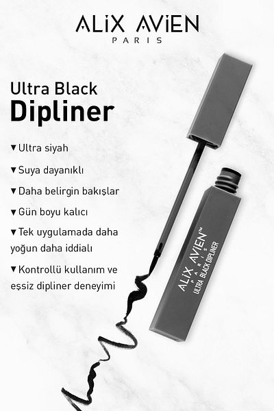 Alix Avien Long-Lasting, Waterproof, Intense Pigmented Felt Tip Black Liquid Eyeliner - Ultra Black Dipliner