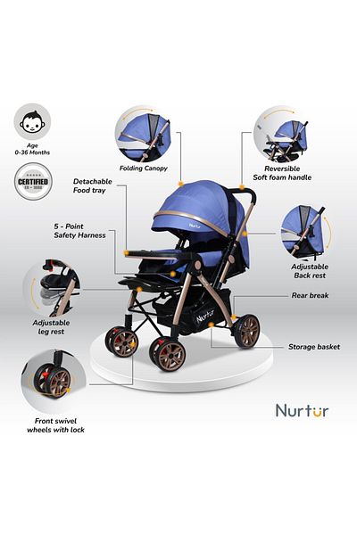 Nurtur Wilder Lightweight Compact Travel Stroller Collapsible Large Storage.
