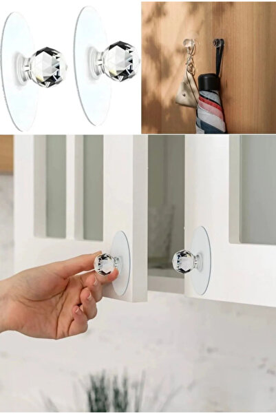 Genel Markalar Elmas Şekli Kristal Dolap Çekme Şeffaf Kendinden Yapışkanlı 2 li Mutfak Dolabı Gardırop Çekmece Sapı