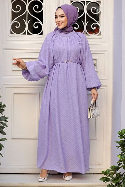 Neva Style Rochie Hijab cu Motiv Liliac - 14291LILA