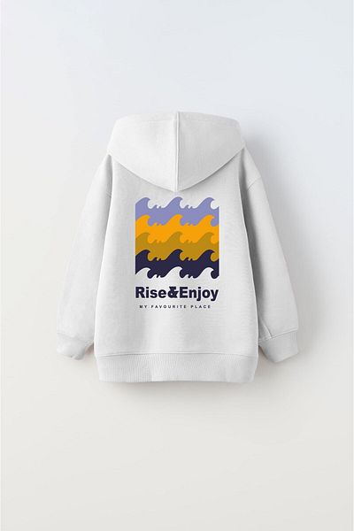 The Champ Clothing Hanorac cu glugă Fleece Rise And Enjoy Imprimat Bej Unisex Hanorac pentru copii