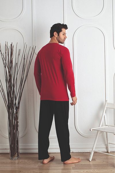 Temporium Men's Printed Long Sleeve Knitted Pajamas Set