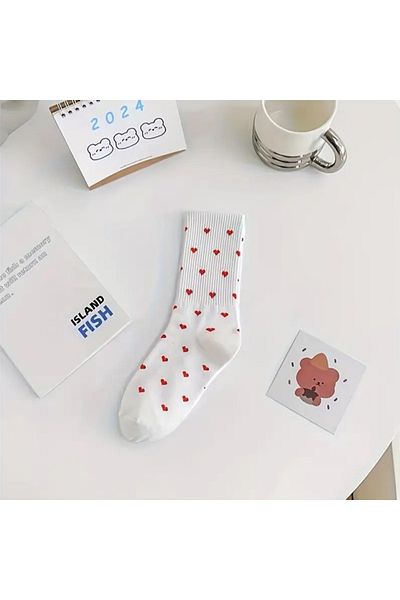 Çorap Bakkalı Women's 5 Pairs Red Heart Patterned Socket Tennis Socks