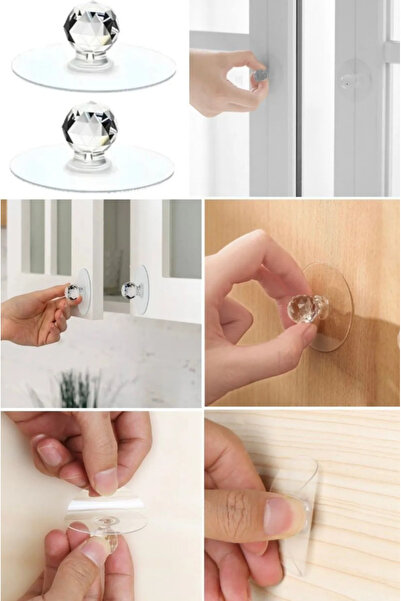 Genel Markalar Elmas Şekli Kristal Dolap Çekme Şeffaf Kendinden Yapışkanlı 2 li Mutfak Dolabı Gardırop Çekmece Sapı