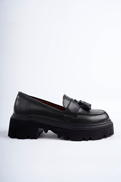 MARSHETTA Дамски мокасини с пискюли от черна кожа на модела Class