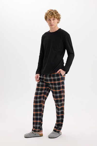 DeFacto Σετ πιτζάμες Crew Neck Regular Fit - Μακρύ μανίκι, καρό επάνω και κάτω μέρος C6122ax24wn