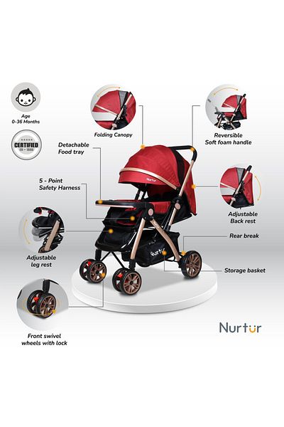 Nurtur Wilder Lightweight Compact Travel Stroller Collapsible Large Storage.Red