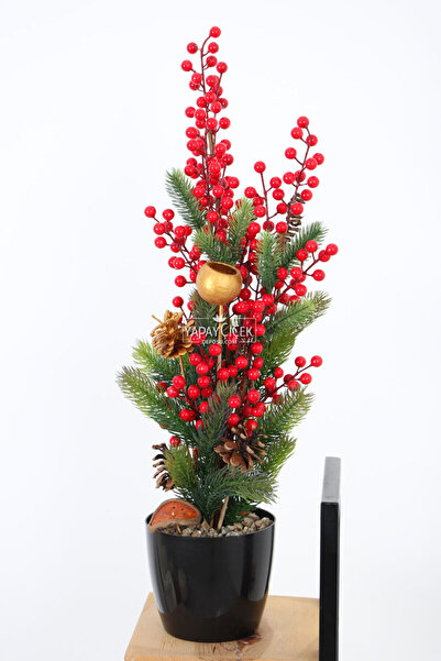 Yapay Çiçek Deposu Saksıda Yapay Çam Kokina Yılbaşı Dekoru 65 cm