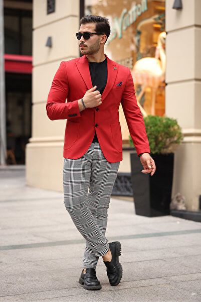 BERDA Premium Red Men's Single Jacket - Bag Pocket, Half Garni Lining, Pointed Collar