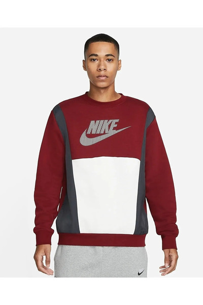 Nike Sportswear Hybrid Fleece Colorblock Bordo Erkek Sweatshirt
