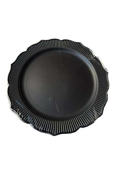 omeyva Parti Davet Piknik Doğum Günü Sert Plastik Mika Tabak - Siyah - 18 Cm....