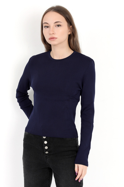 GİYSA Women's Navy Blue 100% Polyamide Stretchy Crew Neck Knitwear Body - 2002