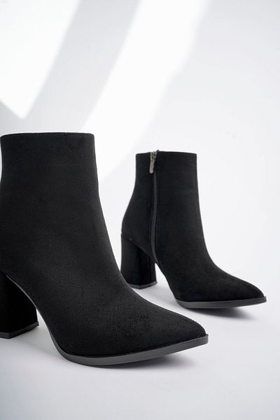 MARSHETTA Cizme de damă Legend Model din piele intoarsa neagra cu varf ascutit cu toc gros cu fermoar lateral