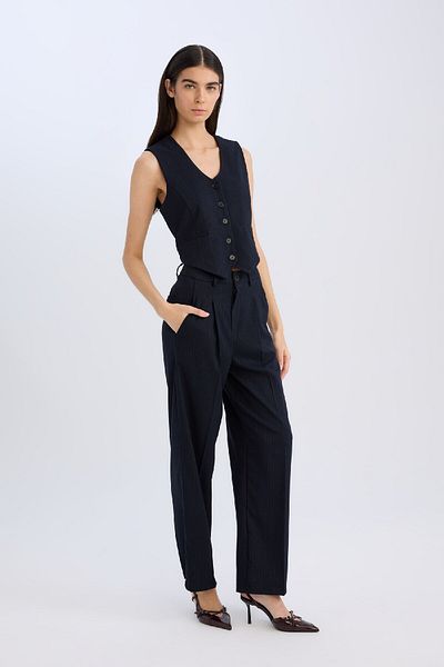 DeFacto High Waist Navy Blue Wide Leg Pants - Straight Pocket, Wide Loose Leg C2022Ax24Au