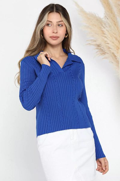 GÜLSELİ Γυναικεία πλεκτή μπλούζα με λαιμόκοψη Saks Blue